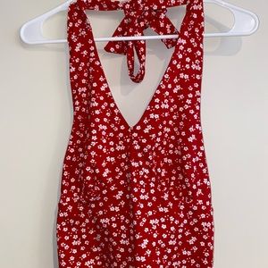 Red and white flower halter top
